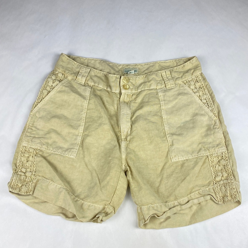 Sundance Shorts Women's Size 14  Linen Cotton Blend Crochet Lace Trim -‎ Flaw